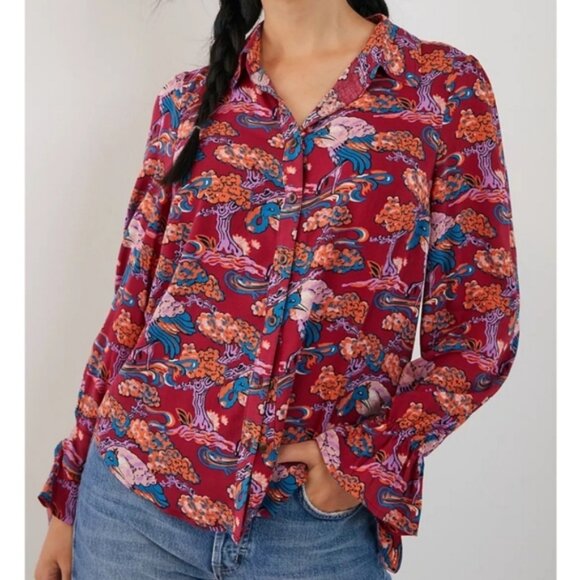 Maeve by Anthropologie Darla Blouse Size 2 Red Artsy Boho Cottagecore EUC - Picture 1 of 6